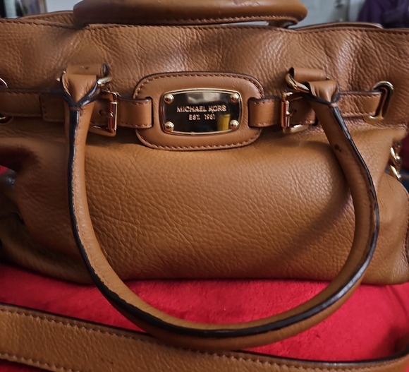 Michael Kors Hamilton Caramel Leather Crossbody Satchel - Picture 1 of 12